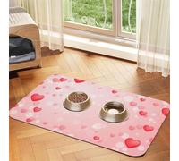 Pink With Heart Pattern,Waterproof Pet Feeding Mat,PU Leather Placemats for Cat Dog Water Bowl,Food Mats,40x60cm