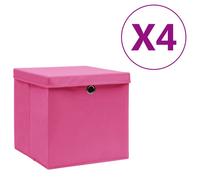 Storage Box Foldable Non-Woven Pink with Lids 28x28x28 cm Pack of 4 Space Saver