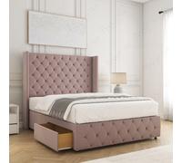 (Pink (without Mattress), 4ft Small Double) Ruby Divan Double Bed Frame with Mattress Included Plush 54inch Wingback Chesterfield Headboard 2 Storage Drawers Footend Side