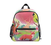 Pink Wolf Bird Toddler Backpack Bookbag Mini Shoulder Bag for 1-6 Years Travel Boys Girls Kids with Chest Strap Clip Whistle