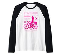 Pink Woman Without Man Like Fish Bicycle Feminist Girl Power Raglan Baseball Tee