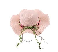 Pink Women Foldable Floppy Wide Brim Straw Sun Hat with Flower,Women's Summer Beach Tour Sandal Hat Wave Hat Brimmed Hiking Hat One Size