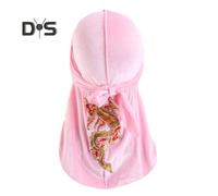 (pink) Women Kerchief Chinese Style Dragon Embroidery Lace-up Strap Adjustable Golden Velvet Windproof Solid Color Pirate Headcloth Nobility Symbol Scarf
