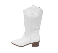 Pink Womens Cowboy Knee High Boots Comfortable Pull On Side Zipper Chunky Heel Embroidered Western Cowgirl Boots Retro Tall Boot for Theme Party Country Concert Rodeo Show Blue Purple Brown UK 5 6 7 8
