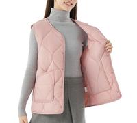 Pink Womens Gilets Sleeveless Down Coats UK Plus Size Thermal Jackets V Neck Buckle Down Vest Jacket Plain Colour Body Warmer with Pockets Outdoor Quilted Gilet Waistcoat, 4XL