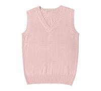 Pink Women's Sleeveless Vest Sweater Plain V Neck Pullover Knitted Tank Top, 18 Colours, Cotton Polyester Spandex Blend, Regular Fit,Pull On, Streetwear, Solid, Spring Autumn Winter