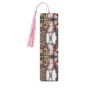 Pink Wooden Bookmark â€“ Double-Sided Rainy Street in Paris Full-Print Decorative for Study Room, Office, Classroom, Library