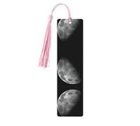 Pink Wooden Bookmark - Double-Sided Black Background Moon Full-Print Decorative for Study Room, Office, Classroom, Library