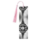 Pink Wooden Bookmark - Double-Sided Black Paris Eiffel Tower Full-Print Tassel Bookmark for Hardcover Books, Journals, Notebooks
