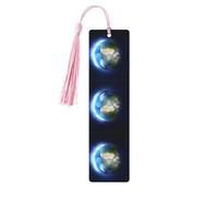 Pink Wooden Bookmark - Double-Sided Glowing Earth Full-Print for Hardcover Books, Journals, Notebooks - Ideal Thoughtful Gift