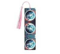 Pink Wooden Bookmark - Double-Sided Space Planet Earth Full-Print Tassel Bookmark for Hardcover Books, Journals, Notebooks