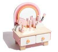 Pink Wooden Dressing Table with Drawers and 360° Mirror, 11 Pieces Beauty and Makeup Accessories for Girls Gift 3+ (Modern, 30 x 41 cm)