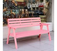 Pink Wooden Garden Bench - Outdoor Patio Furniture with Slatted Seat & Back Armrests - Perfect for Front Porch Garden or Patio - Fits 2-3 People (160cm)