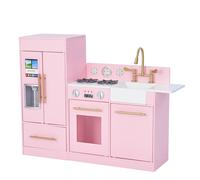 Teamson Kids Chelsea Large 2 Pcs Interactive Wooden Play Kitchen Playset With 3 Accessories - Pink