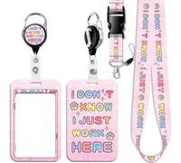 Pink Work ID Badge Holder Retractable Lanyard with Card Holder Heavy Duty Keychian Badge Reel Clip Breakaway Neck Lanyard for Keys ID Badge for Women Teens Men Office Staff