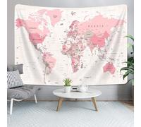 Pink World Map Tapestry, Map of World Vintage Topography Educational Tapestries Posters for College Kids Student Dorm Wall Art, Geographical Travel Map Tapestry for Girl Bedroom Nursery Decor, 40X30in