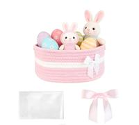 Pink Woven Gift Basket Making Kit - Empty Hamper Basket with Cellophane Bags & Pull Bows, Rope Handles. All-in-One for Baby Shower, Wedding, Birthday Gifts (12.2x8.2x5.1 in)