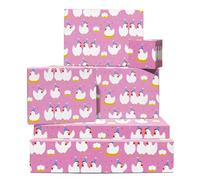 Pink Wrapping Paper - 6 Sheets of Funny Farmyard Gift Wrap - Chickens and Eggs - Birthday Party for Kids Boys Girls Friends - Comes with Tags by Central 23