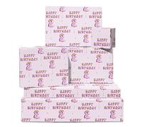 Pink Wrapping Paper - 6 Sheets Wrapping Paper for Girls - 2 Years Old - Happy Birthday Gift Wrap Age Two - Comes With Stickers - Recyclable - By Central 23