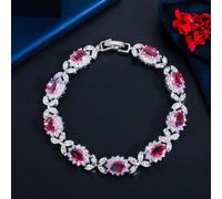 (pink) WWJ Rainbow Mystical Cubic Zirconia Leaf Design Tennis Bracelet for Women