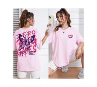 (Pink-X1501-S0093h, M) Graphic & Letter Print Crew Neck T-Shirt Women Cotton Plus Size Tshirts Hip Hop Breathable Streetwear Soft Casual Short Sleeve
