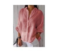 (Pink, XL) Cotton and line back lace up shirt blouse women fashion pure color long sleeve shirts for women casual loose shirt tops