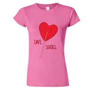 (Pink, XL) Love Sucks Red Lolly Pop Stick Candy Funny Novelty Ladies Women T Shirt Tee Top