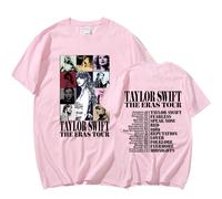 (pink, XL) Round Neck T-Shirt with Taylor Swift Print, American Hip-Hop Street Style Cotton Short Sleeve