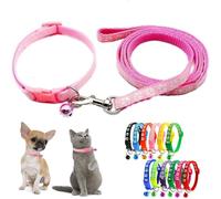 Pink XS Dog Collar with Bell Leash Set, Nylon Basic Reflective Puppy Collars Paw Print for XXS Xs Small Cat Pet Animal Litter Tiny Kitten Boy Girls
