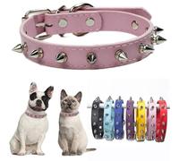 Pink XS Spiked Dog Collar,Mushrooms Rivet Spike Cat Collar Female Girls Soft Pu Leather Studded Spiked Puppy Collars Adjustable for XS S M Pet Collars Male Boys Kitten,X-Small