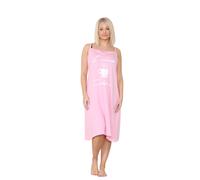 (Pink, XXL) Ladies Cotton Nightdress Strappy Midi Sleeveless Printed Words Nighty Nightshirt
