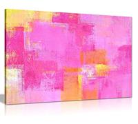 Pink Yellow Abstract Painting Canvas Wall Art Picture Print (24x16)