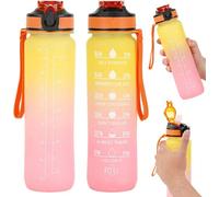Thrink BPA-Free 1L Motivational Water Bottle with Straw - Leakproof Flip Lid Sports Bottle with Time Markers & Carry Strap - Durable for Gym, Office, School, Outdoor Activities