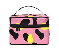 Pink Yellow Cow Makeup Bag Travel Cosmetic Bag for Women Girl Large Makeup Organizer Bag Portable Toiletries Bag Travel Essentials