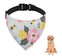 Pink Yellow Flower Bee Dog Bandana With Adjustable Strap D Ring Dog Neckerchief Pet Bibs Triangle Cat Scarves Clothing& Accessories for Dogs Puppy Dogs Cats Decor Machine Washable