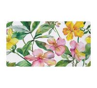 Pink Yellow Flowers Green Leaves Branches Polyester Floor Mat