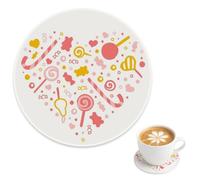 Pink Yellow Heart Candy Non-Slip Table Coaster 2 Pack, Sweet Dessert Heart Drink Coasters for Garden Tables, Garden Ceramics Cup Mat Kitchen And Dining Room Decoration, Gift for Sister Uncle, 4 Inch