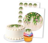 Pink & Yellow Roses Ivy Backdrop, 1 Round 8" & 24 2" Edible Toppers Set