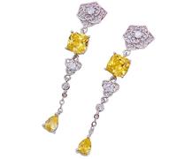 Pink Yellow Simulated Stones Jewelry Set Ring Flowing Strands Blossom Motif Design Elongated Drops for Women Gift