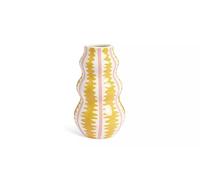 Pink & Yellow Stripe Ceramic Wiggle Vase 25cm Decorative Curved Vase, Modern Colourful Flower Vase for Home Décor