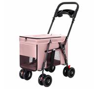 Pink,YXINHONGYUE Mini Dog Strollers, Large Space Foldable pet Stroller Equipped with Integrated Plate and Cup Holder Can accommodate Two Small Dogs or one Medium-Sized Dog at a time