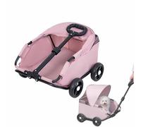 Pink,YXINHONGYUE Small Push-Pull cat Stroller, Collapsible Folding Outdoor Multi-Purpose Shopping cart with Retractable Rod 26CM Deeper Cockpit Suitable for Beach and Camping