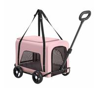 Pink,YXINHONGYUE Summer Pet Stroller, 4 Wheels Dog Travel Carrier 3 Large-Diameter Zipper Doors The Backpack Frame can be Folded and stored for Small Medium Dogs