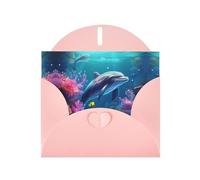 Pink YYHWHJDE Beautiful Underwater World Dolphins Coral Printing Greeting Card for Christmas, Birthday, Valentine's Day, Wedding Anniversary, and Parties