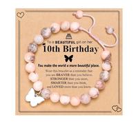 Pink Zebra Jasper Bracelet with Butterfly Pendant,Natural Stone Birthday Bracelets with Meaning Card,Adjustable Butterfly Bracelets,10 Year Old Gifts for Girls,for Daughter Granddaughter Niece