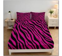 Pink Zebra Stripes Bed Fitted Sheets Deep Pocket 30cm, Modern Simplicity Bedding 150x200x30 cm Breathable Soft Elasticity Wrinkle Resistant Fitted Sheet For King, Pink