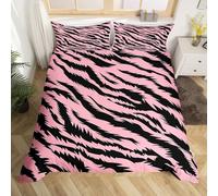Pink Zebra Stripes Duvet Cover Cot Size,Wild Animal Skin Bedding Sets 2Pcs for Kids Girls Boys Adult Room Decor,Pink Black Stripe Comforter Cover Modern Art Quilt Covers,1 Pillowcase