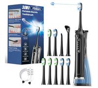 Pinkart Portable Electric Toothbrush with Water Flosser Combo for Adults, 8 Brush Heads, 1 Flosser Tip, 1 Tongue Scraper, 1 Hose, 1 Water Tank - Ideal for Travel and Oral Health(Black)