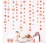 pinkblume Rose Gold 60th Birthday Decorations Number 60 Circle Dot Star Garland Metallic Hanging Streamer Bunting Banner Backdrop 60 Year Old Happy Birthday 60th Anniversary Sixty Party Supplies
