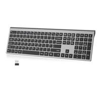 PINKCAT 2.4G Wireless Keyboard, Rechargeable Ultra Slim Ergonomic, Full Size, QWERTY UK Layout Silent Keyboard, 12 Multimedia Shortcut Keys for PC/Desktop/Laptop/Mac in Windows/macOS (Gray)